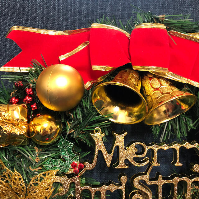 大人気 Xmas クリスマスリース リース インテリア オーナメント  赤リボン ハンドメイドのフラワー/ガーデン(リース)の商品写真