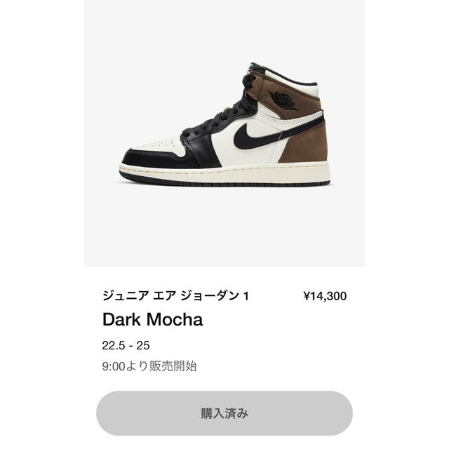 NIKE(ナイキ)のジュニア エアジョーダン 1 ダークモカ 25cm キッズ/ベビー/マタニティのキッズ靴/シューズ(15cm~)(スニーカー)の商品写真