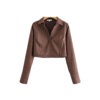 ザラ(ZARA)の🍁秋冬新作☃️2902◆千鳥柄 クロップド丈 シャツ ブラウス(シャツ/ブラウス(長袖/七分))