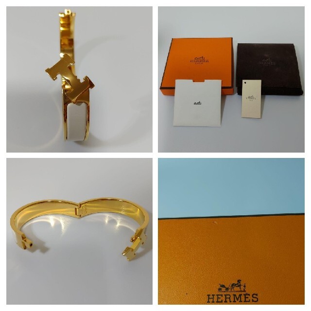 HERMES　エナメルブレスレット　クリックH　ホワイトｘゴールド　美品