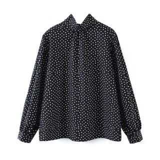 ザラ(ZARA)の🍁秋冬新作☃️2912◆バックリボン ドット 水玉 ハイネック ブラウス(シャツ/ブラウス(長袖/七分))