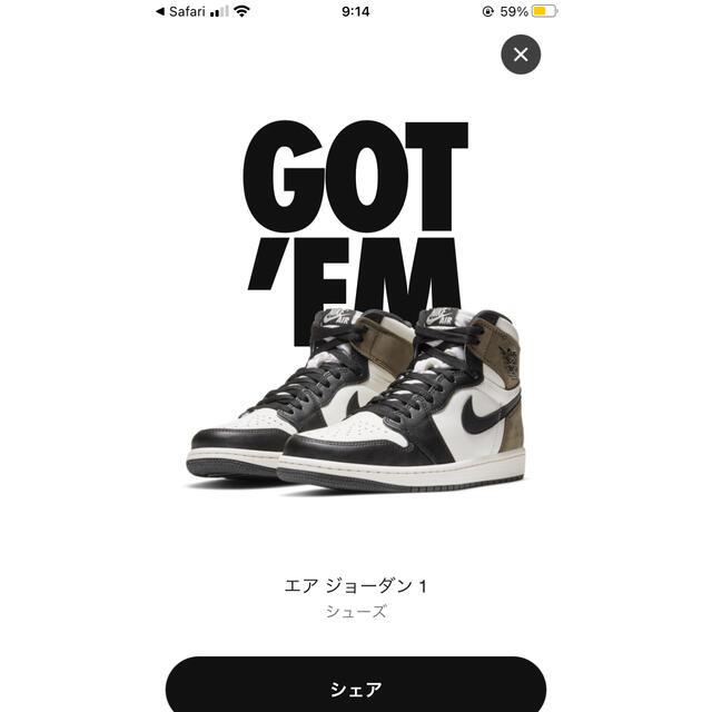 NIKE(ナイキ)のNIKE ジョーダン AIR JORDAN 1 ダークモカ 26 メンズの靴/シューズ(スニーカー)の商品写真