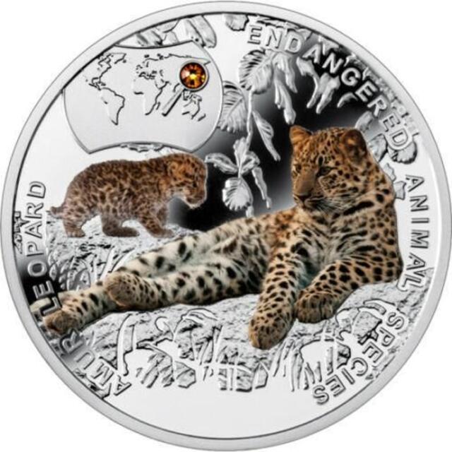 貨幣ニウエ 2015年 アムールヒョウ 絶滅危惧種 カラー版 1ドル 銀貨 コイン