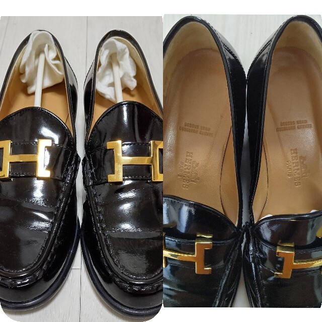 Hermes(エルメス)のHERMES エナメル ローファー ブラック サイズ 36 レディースの靴/シューズ(ローファー/革靴)の商品写真