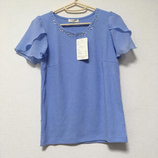 【値下げ】【新品未使用】サックスブルー トップス(Tシャツ(半袖/袖なし))