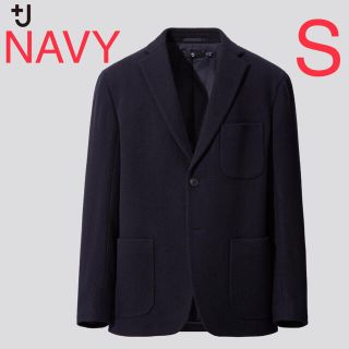 ユニクロ(UNIQLO)のUNIQLO +J ウールブレンドオーバーサイズジャケットヘリボーン NAVY(テーラードジャケット)