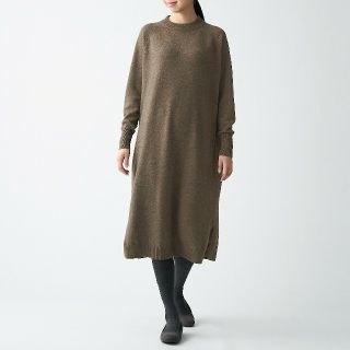 ムジルシリョウヒン(MUJI (無印良品))の新品）無印良品ヤク入りウールモックネックワンピース／ダークモカブラウン／XS～Ｓ(ひざ丈ワンピース)