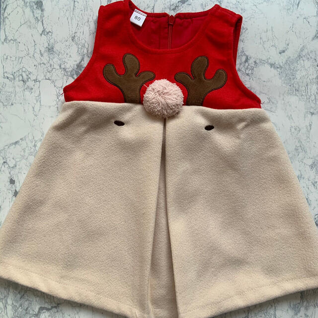 トナカイ ドレス ワンピース 90 クリスマス コスプレ 冬 女の子 ボンボン キッズ/ベビー/マタニティのキッズ服女の子用(90cm~)(ワンピース)の商品写真