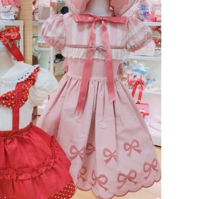 キッズ服女の子用(90cm~)新品　ストライプリボンワンピース（110 cm)