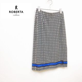 ロベルタディカメリーノ(ROBERTA DI CAMERINO)の美品　アンゴラ混　ロベルタ　ひざ丈　格子柄　スカート　秋冬(ひざ丈スカート)