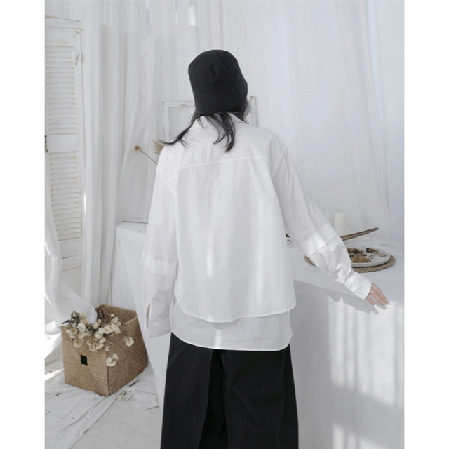 【期間限定オフ】 layered shirt   #No.05 White/L 2