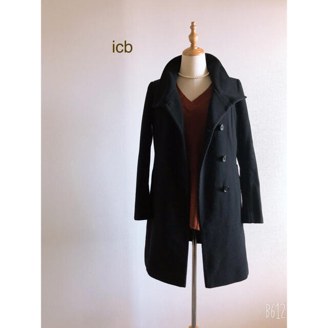ICB(アイシービー)の美品　icb ブラックコート カシミア混 レディースのジャケット/アウター(ロングコート)の商品写真