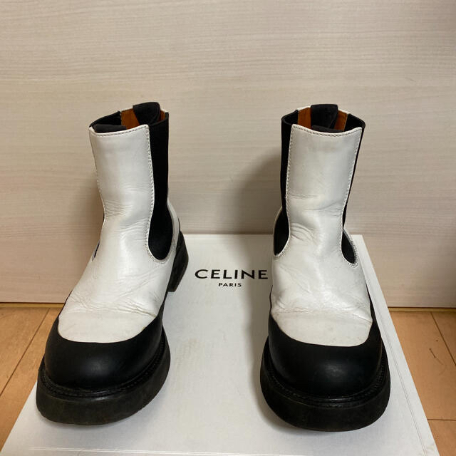 CELINE プラットフォームサイドゴアブーツ バイカラー レザー 白 黒