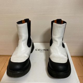 セリーヌ(celine)のCELINE プラットフォームサイドゴアブーツ バイカラー レザー 白 黒(ブーツ)