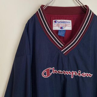 チャンピオン(Champion)のチャンピオン プルオーバー ナイロン Vネック ビンテージ 90s 刺繍　ロゴ(ナイロンジャケット)