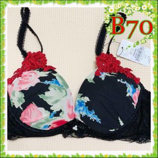 新品✿B70✿ギャルソンヌ✿水彩ローズ シフォン使いブラ＜ブラック＞(ブラ)