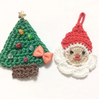 クリスマス限定☆ミニリースサンタさんモチーフセットレース編みレース糸手編み編み物(各種パーツ)
