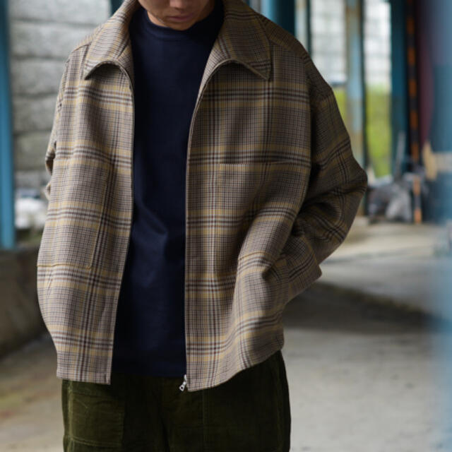 AURALEE WOOL SERGE CHECK ZIP UP BLOUSON