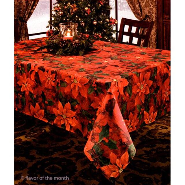サイズエレガントな食卓に。深い赤のポインセチア布テーブルクロス 152x213cm