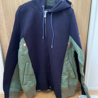 sacai / サカイ | Sponge Sweat x MA-1 Hoodie スポンジ スウェット MA-1 再構築 異素材 ドッキング フーディ プルオーバー パーカー | 1 | ブラック | メンズ