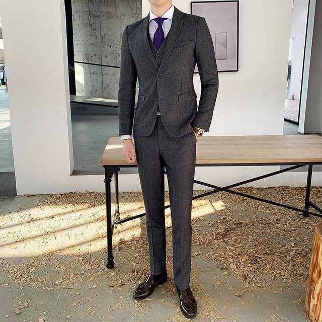 メンズスーツセットアップ大人気ホストビジネス司会者スリム紳士服灰 OT078 メンズスーツセットアップ大人気ホストビジネス司会者スリム紳士服灰 OT078