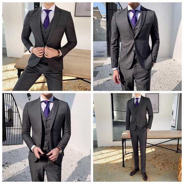 メンズスーツセットアップ大人気ホストビジネス司会者スリム紳士服灰 OT078 メンズスーツセットアップ大人気ホストビジネス司会者スリム紳士服灰 OT078