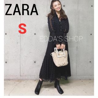 スイス柄ドットワンピース ビジューボタン ZARA ブラック