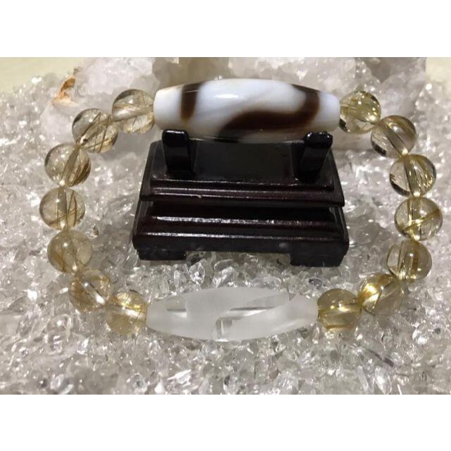 ☆希少☆ 白の白蛇天珠 水晶白蛇 8㎜玉 ゴールドルチル クォーツ 金運