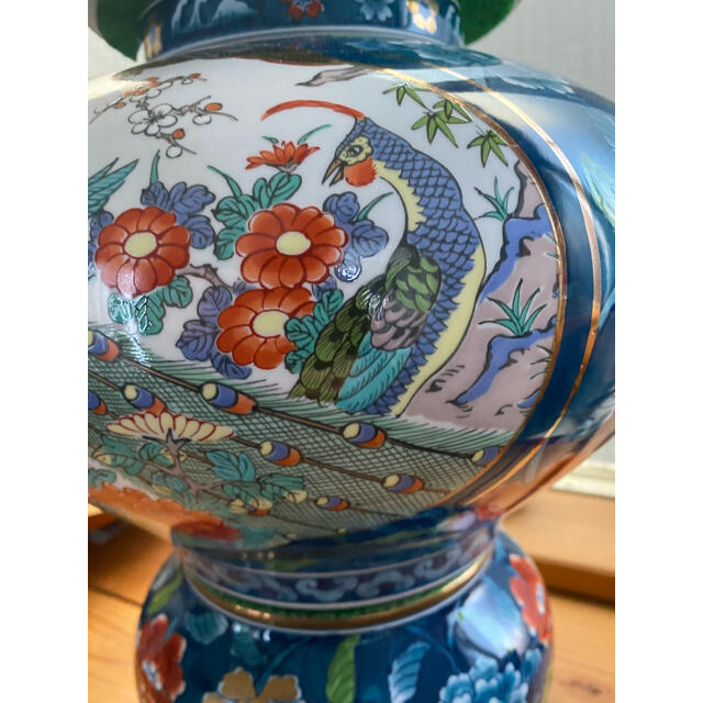 有田焼 金龍窯博山作 色絵花鳥唐草絵付飾壷 特大花瓶 - 陶芸