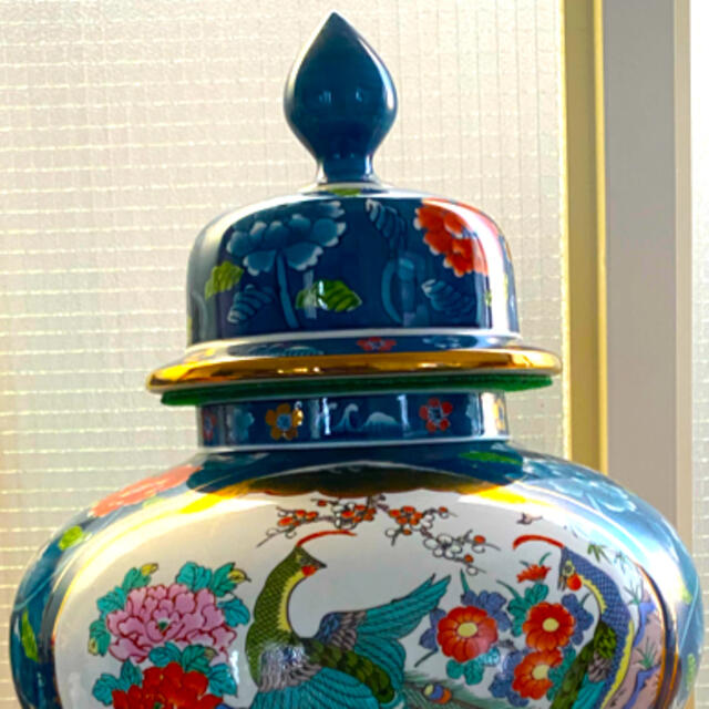 有田焼 金龍窯博山作 色絵花鳥唐草絵付飾壷 特大花瓶 - 陶芸