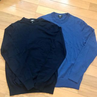 ユニクロ(UNIQLO)のユニクロ　セーター　100%毛　黒　青　2着セット　メンズ　S(ニット/セーター)