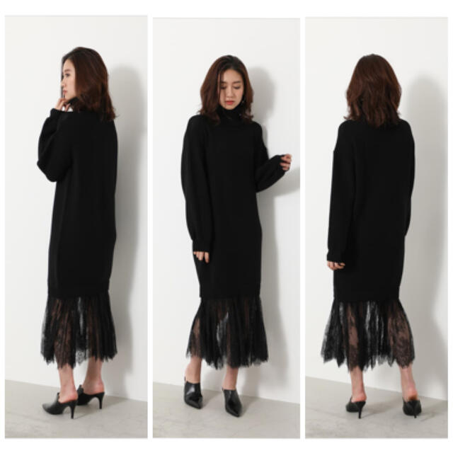 rienda(リエンダ)のLace hem over Knit OP rienda リエンダ ニットワンピ レディースのワンピース(ロングワンピース/マキシワンピース)の商品写真