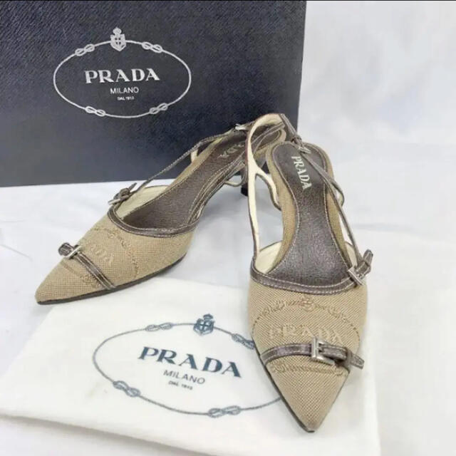 PRADA - 【美品】プラダ ロゴ キャンパス ミュール ポインテッドトゥ