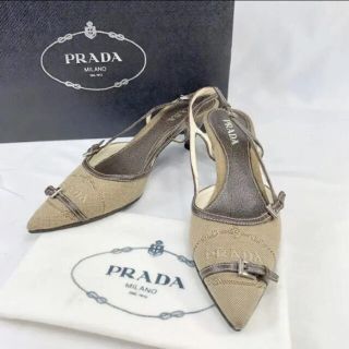 プラダ(PRADA)の【美品】プラダ ロゴ キャンパス ミュール ポインテッドトゥ 約23cm(ミュール)