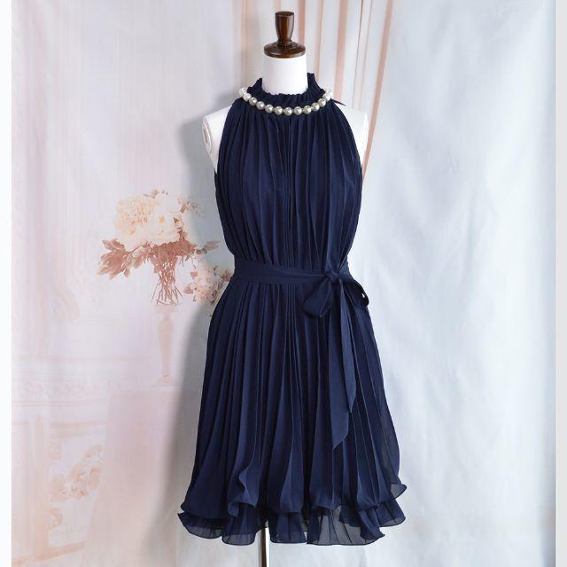 新品♥ネイビー パール付き　ワンピース