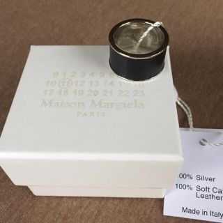 マルタンマルジェラ(Maison Martin Margiela)のL新品 メゾン マルジェラ ブラック レザー リング シルバー 指輪 メンズ(リング(指輪))