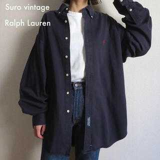 POLO RALPH LAUREN - 90s ラルフローレン 刺繍ロゴ シャツ ネイビー