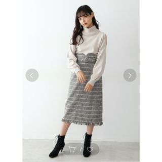 ジルバイジルスチュアート(JILL by JILLSTUART)のジルバイジルスチュアート  スリットニット×フリンジ チェックスカートセット(セット/コーデ)