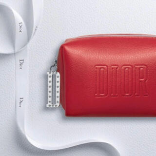ディオール(Dior)のディオール レザー調 限定 レッド スモールポーチ　スクエアポーチ　赤(ポーチ)