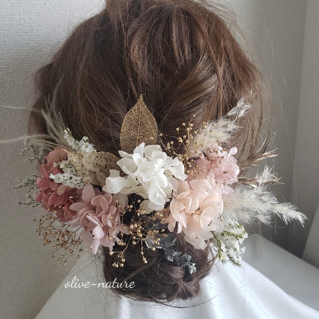 ヘッドドレス~スケルトンリーフのピンクゴールドstyle~髪飾りドライフラワー