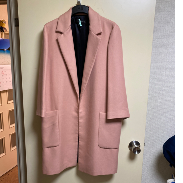 ZARA(ザラ)のZARA ひざ丈　ノーボタンコート　Lサイズ　ピンク レディースのジャケット/アウター(チェスターコート)の商品写真