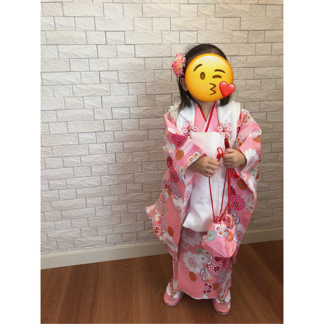 七五三　3歳　着物　被布　女の子　セット　ピンク キッズ/ベビー/マタニティのキッズ服女の子用(90cm~)(和服/着物)の商品写真