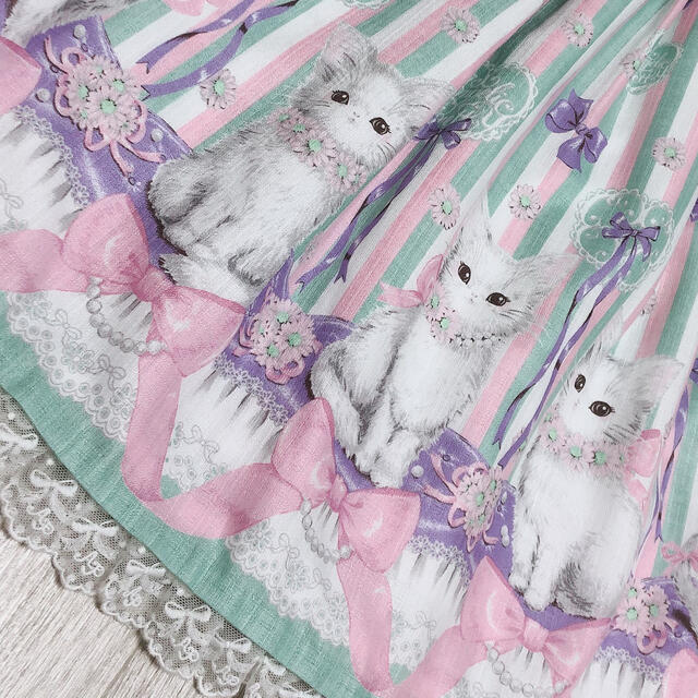 Angelic Pretty(アンジェリックプリティー)のAngelic Pretty flare cat JSK  ミント レディースのワンピース(ひざ丈ワンピース)の商品写真