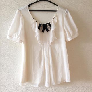 レッセパッセ(LAISSE PASSE)の美品♡レッセパッセ 襟リボンブラウス(シャツ/ブラウス(半袖/袖なし))