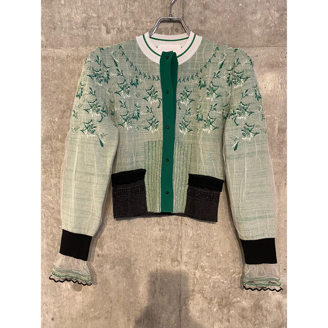 マメクロゴウチLayered Knit Jacquard Cardigan