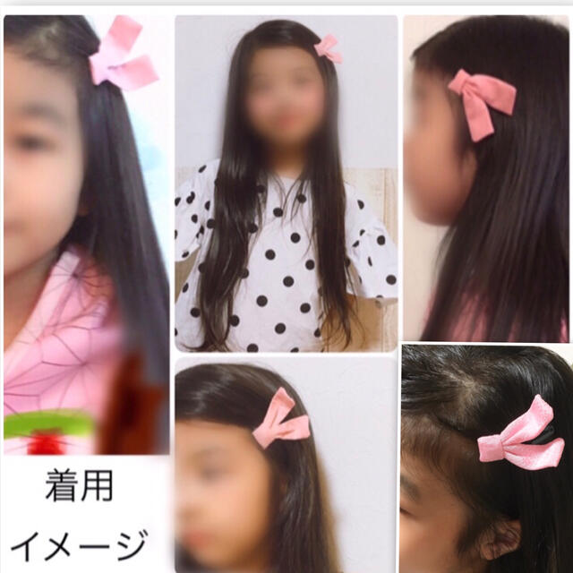 303＊ピンク　リボン　髪飾り　ヘアピン　ヘアゴム　パッチンピン　ねずこ ハンドメイドのキッズ/ベビー(外出用品)の商品写真