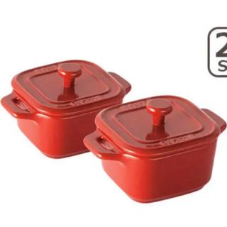 ストウブ(STAUB)のストウブ　スクエアエクストラミニ　ココット　2pcs　ペアセット　チェリー(食器)