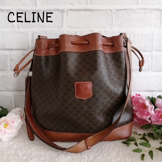 CELINE オールドセリーヌ♥巾着形ショルダーバッグ/ブラウンバッグ