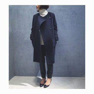 ミュベールワーク MUVEIL WORK ウールノーカラーダブルコート 36　黒