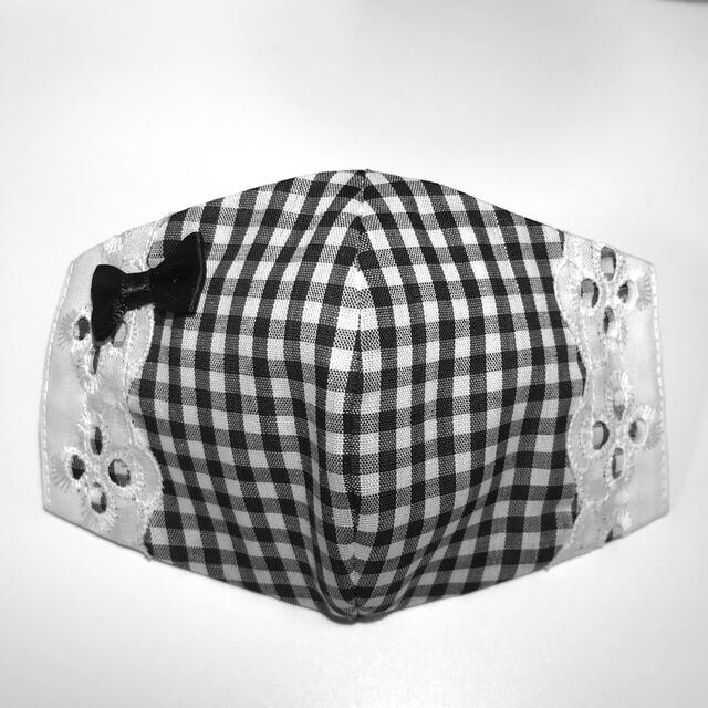 インナーマスク　子供用S ギンガムチェック　リボン ハンドメイドのキッズ/ベビー(外出用品)の商品写真